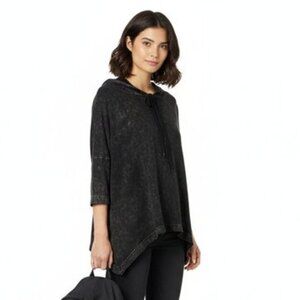 POL Black & Gray Distressed Half Length Sleeve Hoody Top M